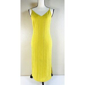 Gilli Slip Dress Tank Sleeveless Slinky Yellow Ribbed Lined Stretchy Midi M EUC